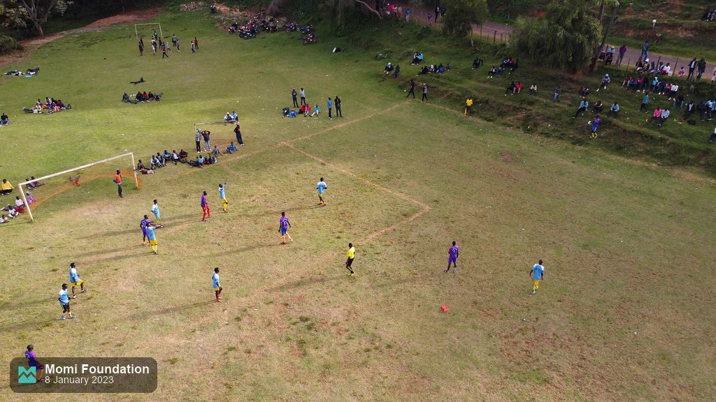 The pitch and the crowd seen from above