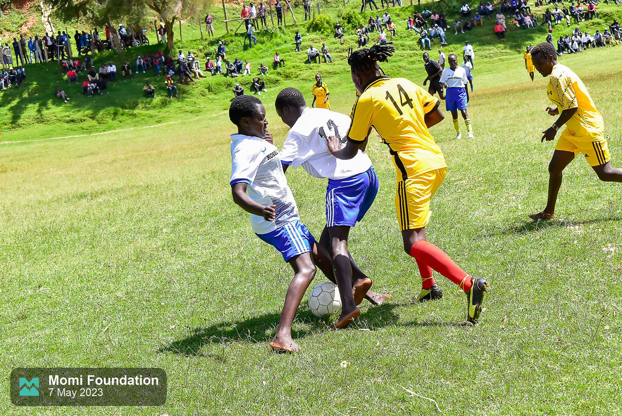 A tackle in the girls' match