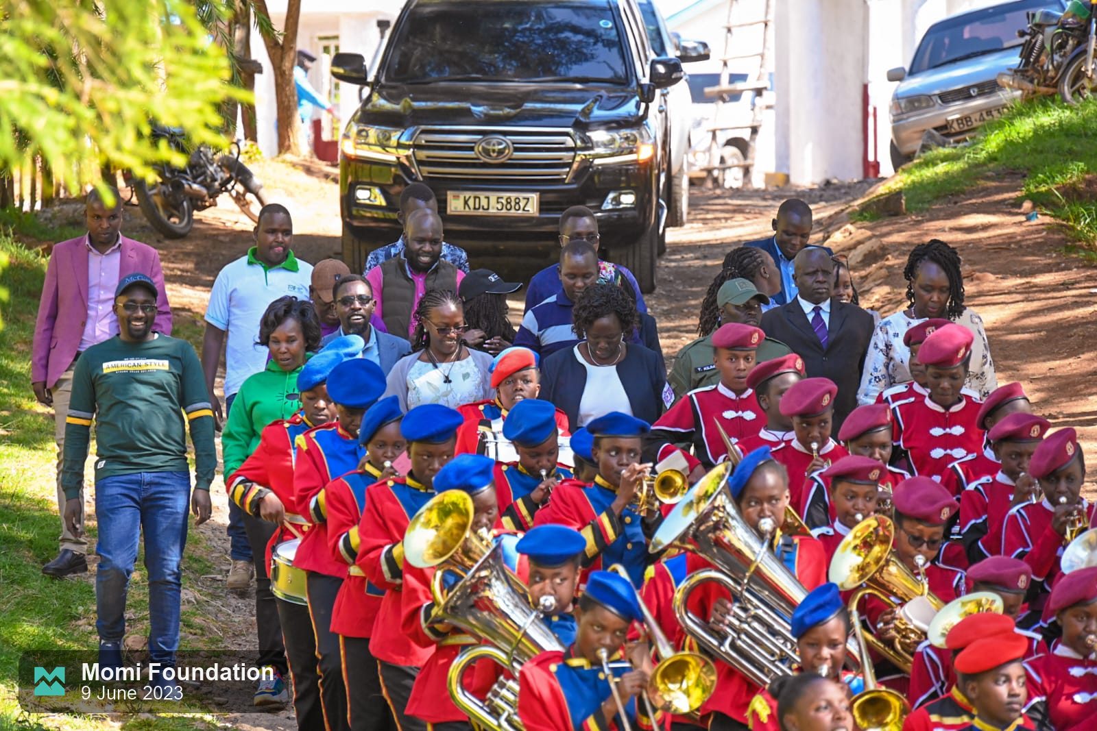 The school band leads the Moi Girls marathon ceremony